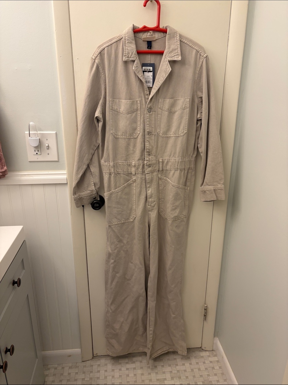 Universal Beige Utility Jumpsuit with Patch Pockets
